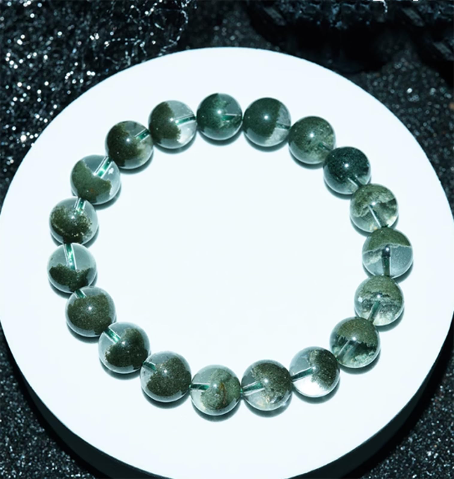 Kristall-Stretch-Armband, natürliche grüne Phantomquarz-Armbänder, Heilkristalle, Perlen, Edelstein-Armband für Frauen und Männer, Schmuck, Reiki-Meditation,14mm