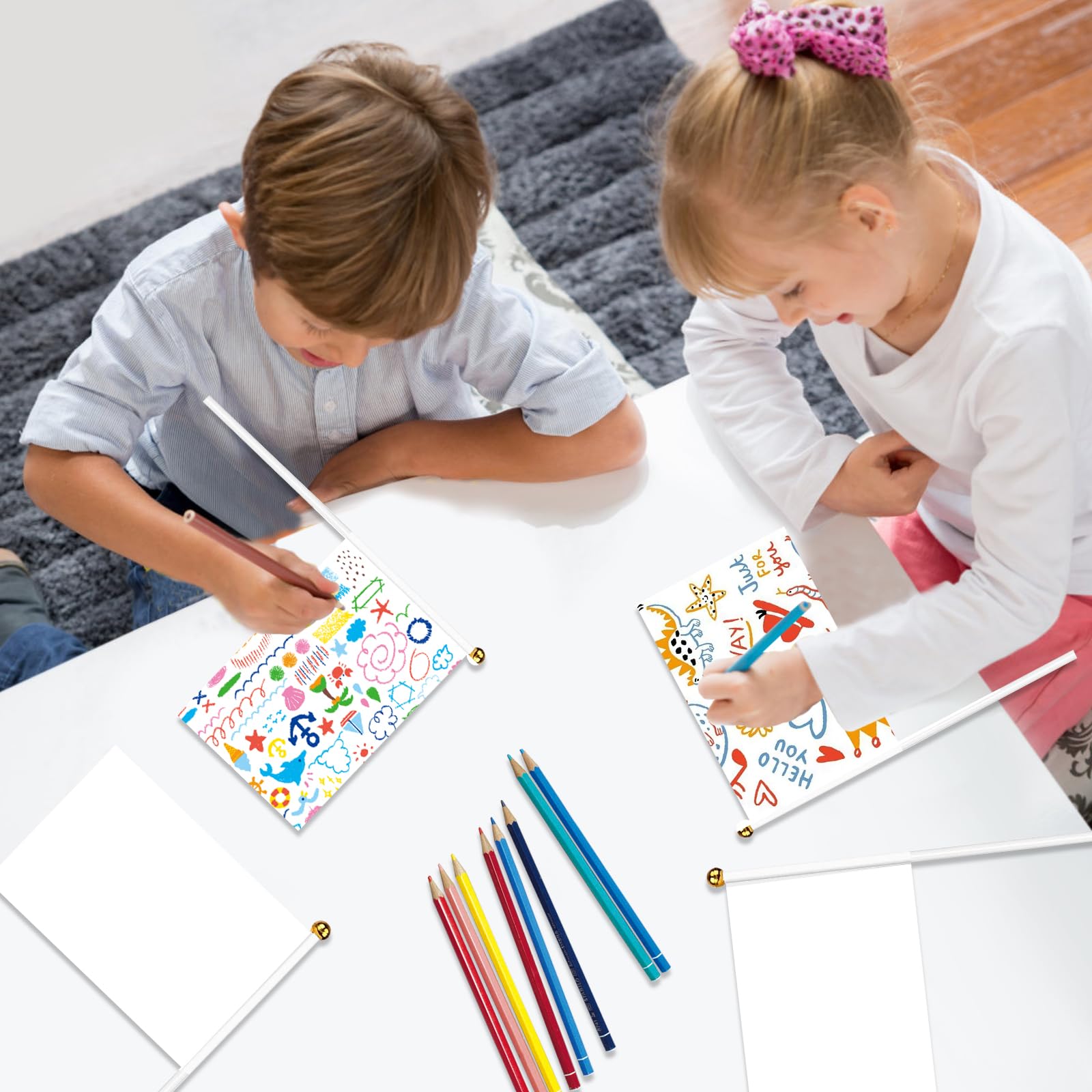 Mini Bandiere Bianco a Manovella, 20 Pezzi Bandiere Bianche da Gioco, Bandiera Vuoto con Bastoncini di Plastica, Piccola Bandiera Degli Bianco, per Eventi Sportivi, Celebrazioni e Feste