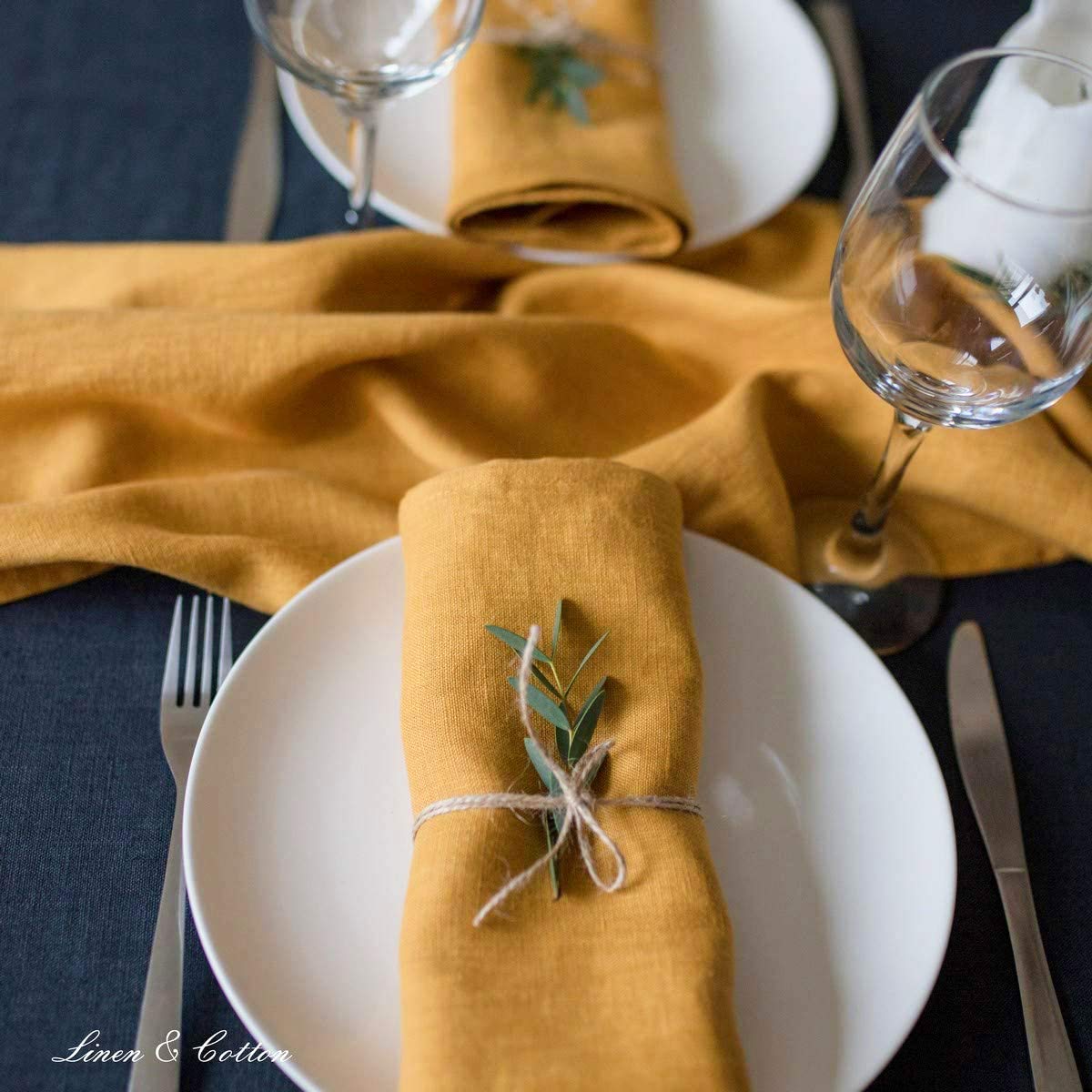 Linen & Cotton Tovaglioli di Stoffa Colorati Hygge Set di 4-100% Lino, Giallo Senape (32 x 32 cm) Tovaglioli da Tavola per Cucina Tavolo da Pranzo Tovaglioli Natalizi per Feste Ristorante Tessuto