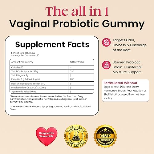 Miniatura 4 de Flora+ Gomitas probióticas vaginales para mujeres para el equilibrio del pH, apoyo contra el olor y la frescura con prebióticos y ácido hialurónico