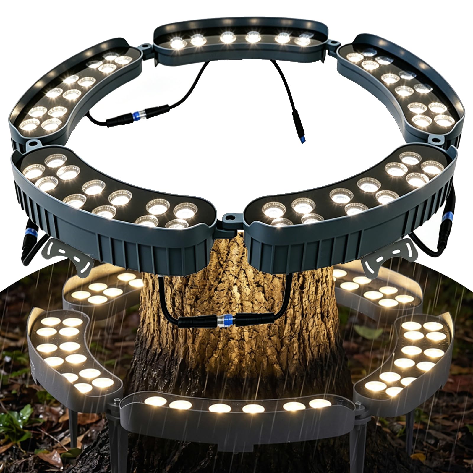 LLELEMAMO LED Ring Tree Light Outdoor Waterproof Landscape Spotlight, Die-Cast Aluminum Tree Hug Uplights with Ground Stake for Garden Pathway Accent, Circular Wrap Around Lamp (Warm White,Base-5pcs)