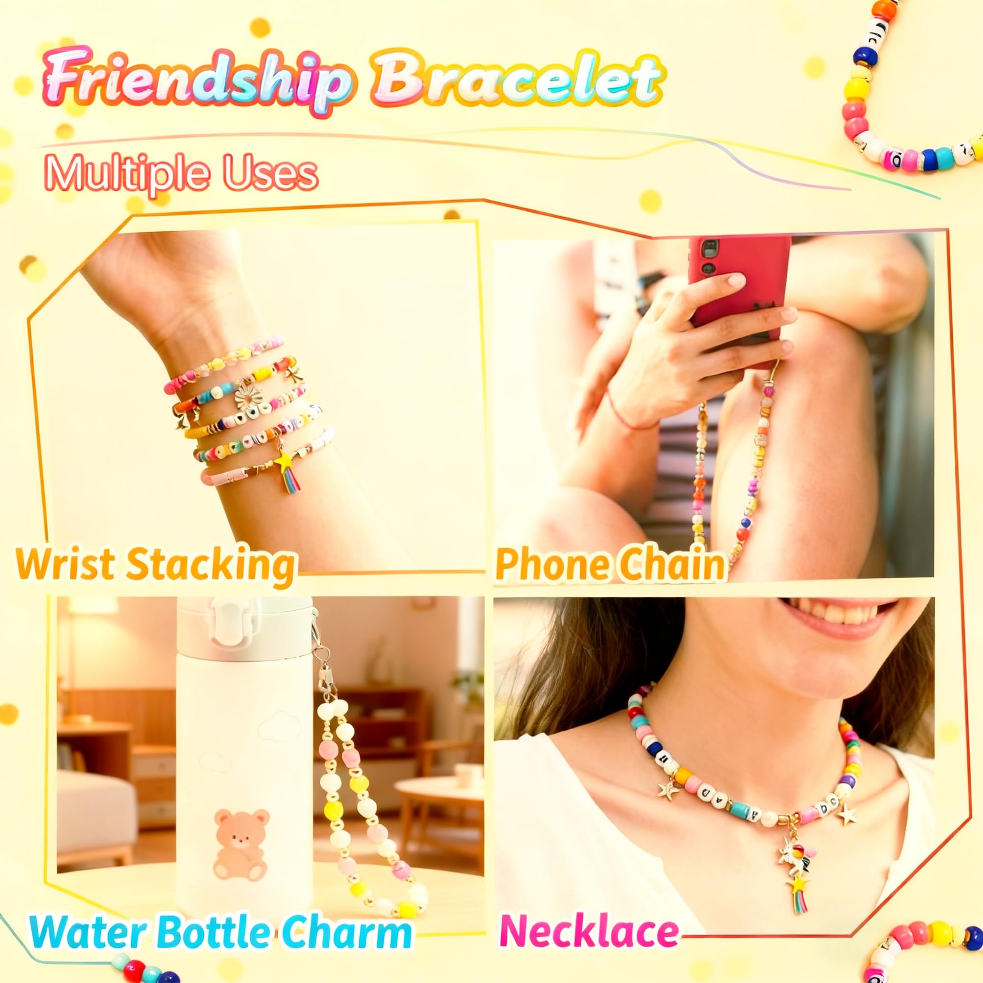 iumulinrui Kit de pulseras de la amistad, pulseras de concierto, 5200 piezas de cuentas de arcilla, kit de fabricación de pulseras tricolor, juego de joyas con colgante, regalos de manualidades