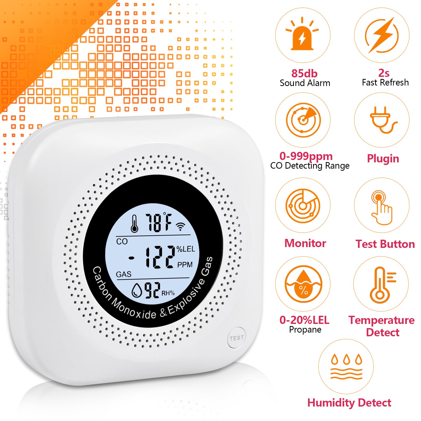 Humidity Detector Device Home Safety Monitor 3-Pack 4-in-1 Gas & CO Detectors - Natural Gas ...