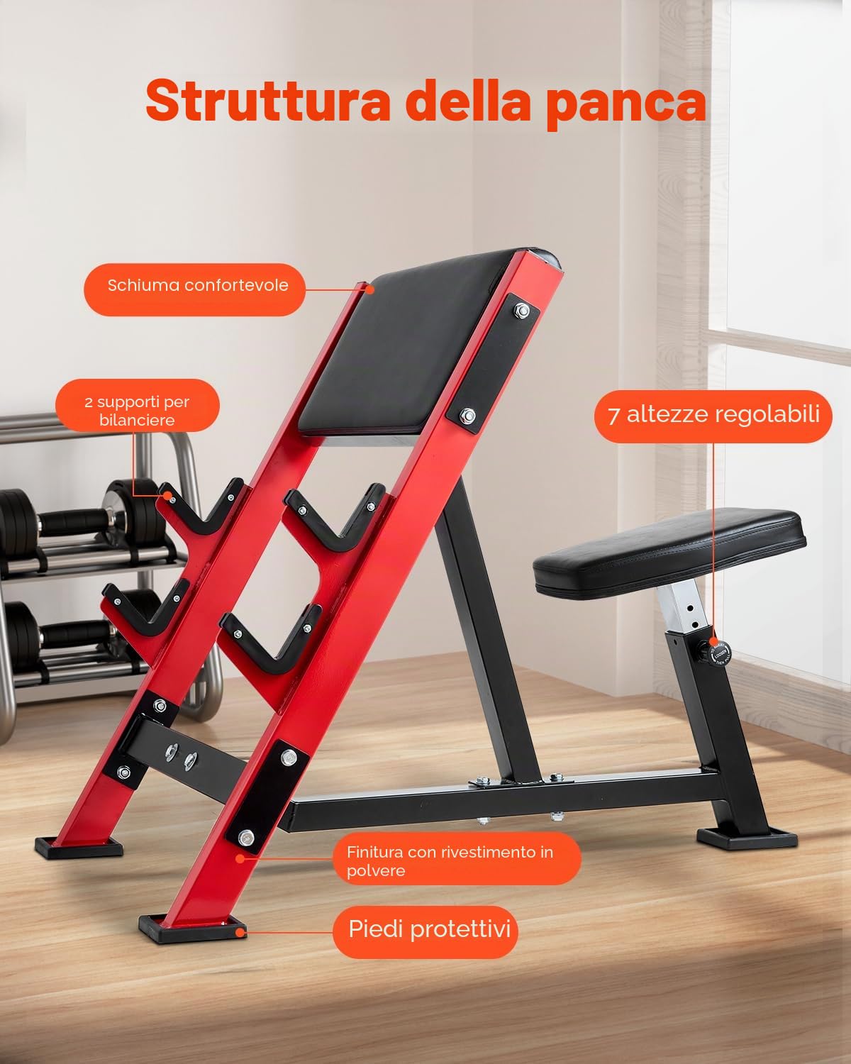 VEVOR Panche per Allenamento Forza per Bicipiti, Carico 300 kg, Stazione per Bicipiti con Manubrio e Bilanciere Isolati per Braccio Seduto, Panca per Pesi Regolabile con Supporti per Barre