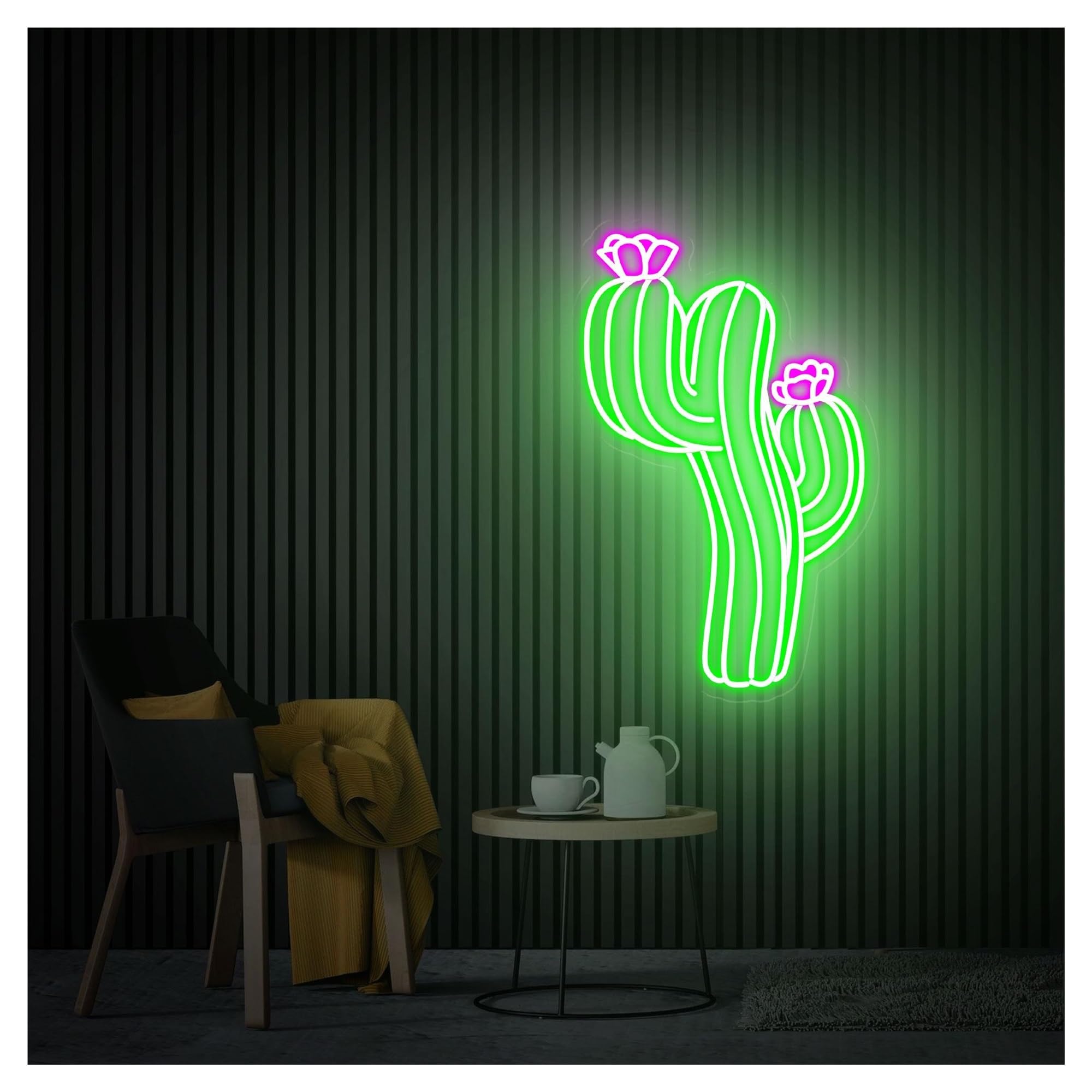 RONGCH Hanging Art Signs Cactus Neon Sign,Suitable for Game Room Home Bar Pub Wall Decor with Dimmable 32cmx50cm(C)