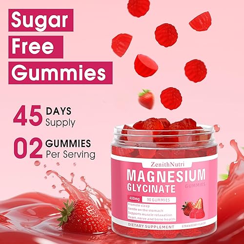 Miniatura 4 de Gomitas de glicinato de magnesio 400 mg con Ashwagandha, malato de magnesio y L-teanina para mujeres, hombres y niños adultos, suplementos complejos