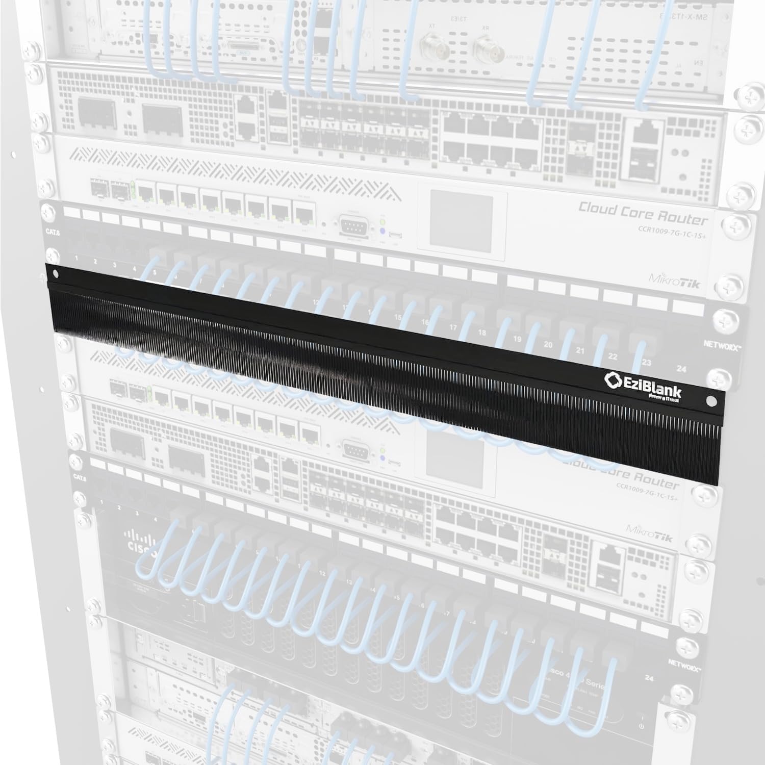 19" 1RU Brush Panel – Rack Cable Entry Seal Pack of 5 | Open-Ended 0.2mm Bristles for Airflow Containment | Fits Standard 19" 1U Server Rack Cable Management.