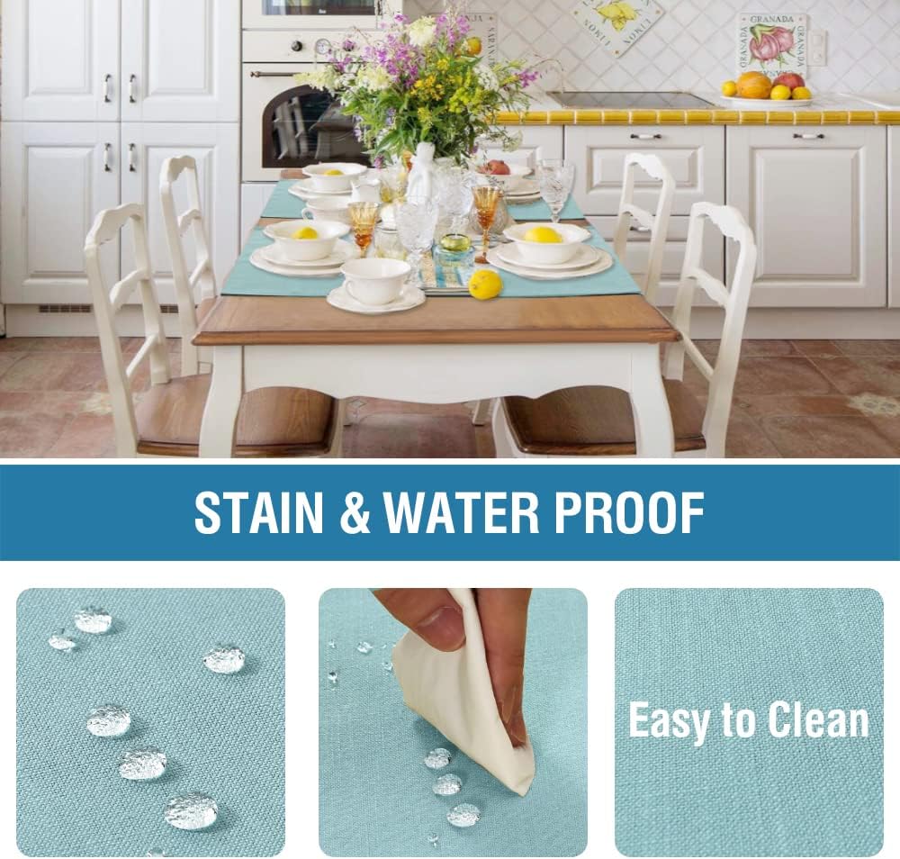 Linen Placemats Set of 8 Washable Solid Table mats for Dining Table Spill-Proof Waterproof Cloth Table Mats Heat-Resistant Non-Slip Table Mats，12X18 Inch (Aqua, 8)