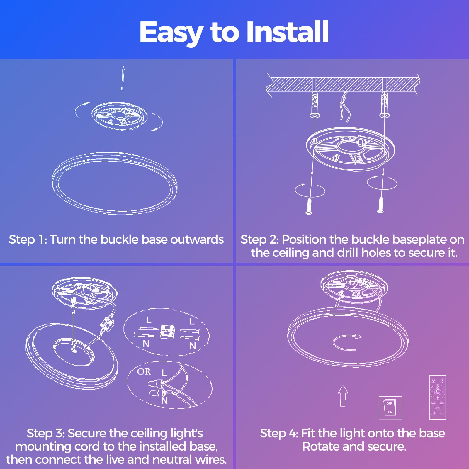 hepside Plafonnier LED Dimmable Couleur avec Télécommande, 24W RGB Change Plafond, 3000K-6500K Rond Plafonniers, 2400LM Ceiling Plafonnier pour Bathroom Bedroom Salon Cuisine, Ø30cm