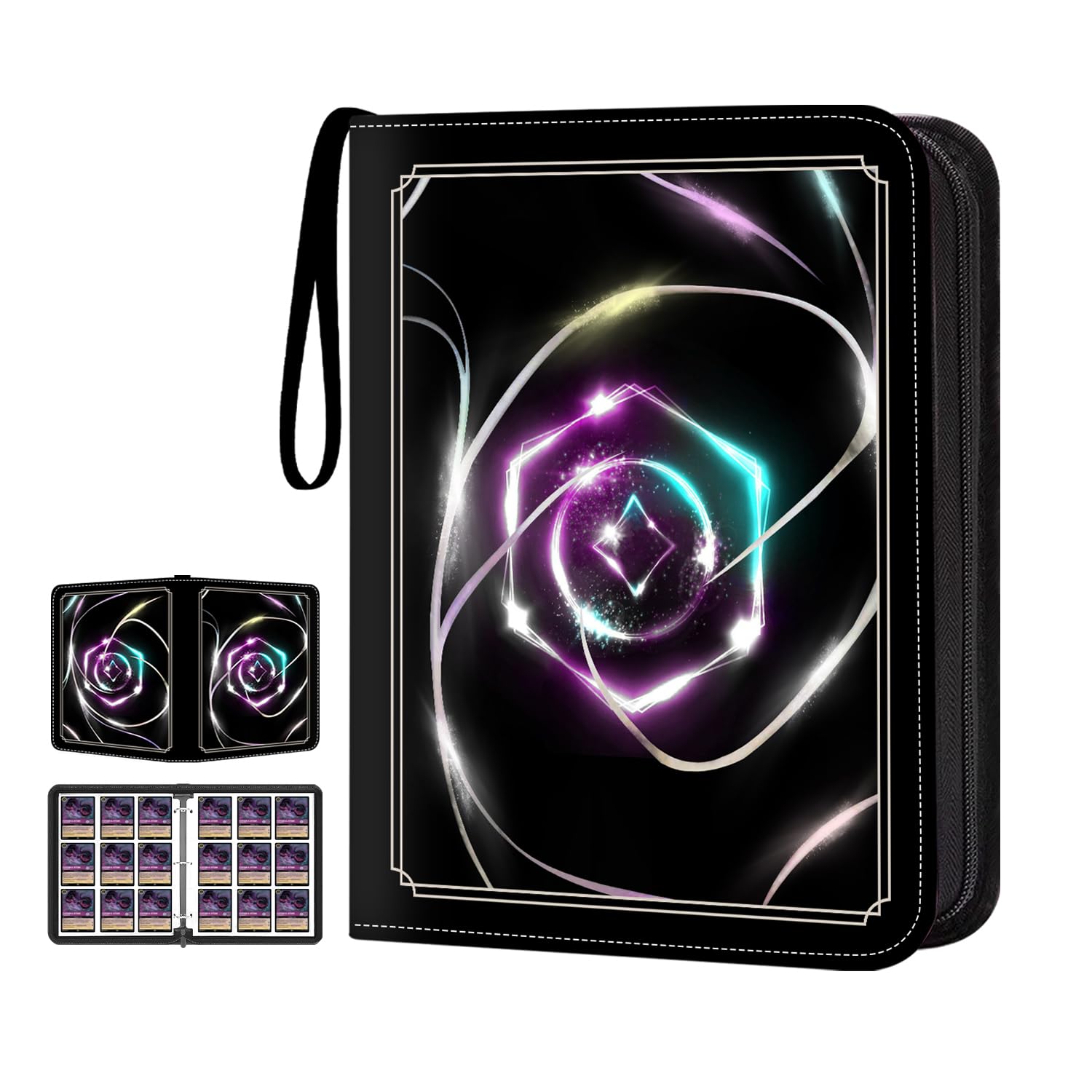 LOMONEH Card Binder for Lorcana Cards, Premium 9 Pocket Trading Card Album Fits 900 Cards with 50 Removable Sleeves Compatible with TCG, MTG, Sports, Game Trading Cards (Black)