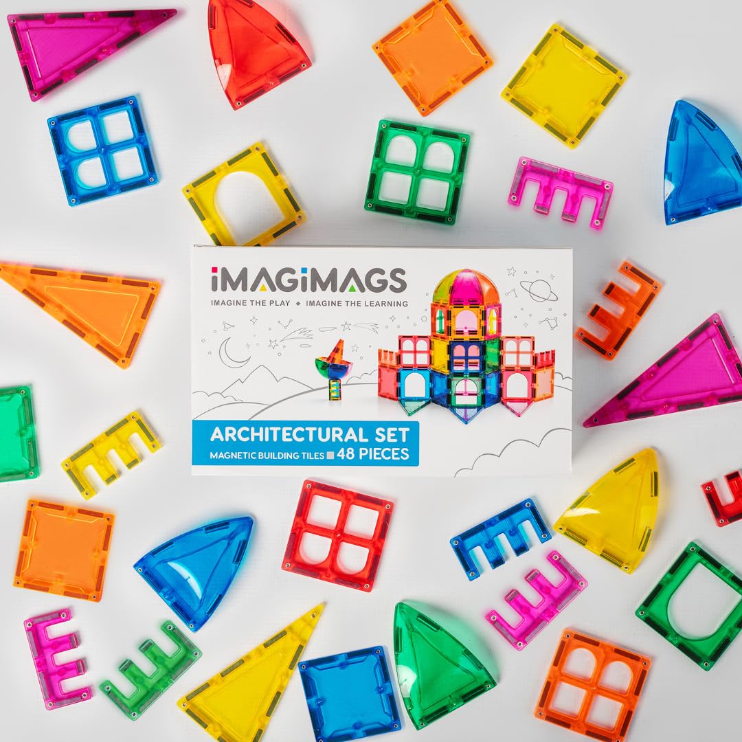 IMAGIMAGS Magnetic Building Tiles, 48 Piece Architectural Dome Set including Windows and Parapets - Image 3