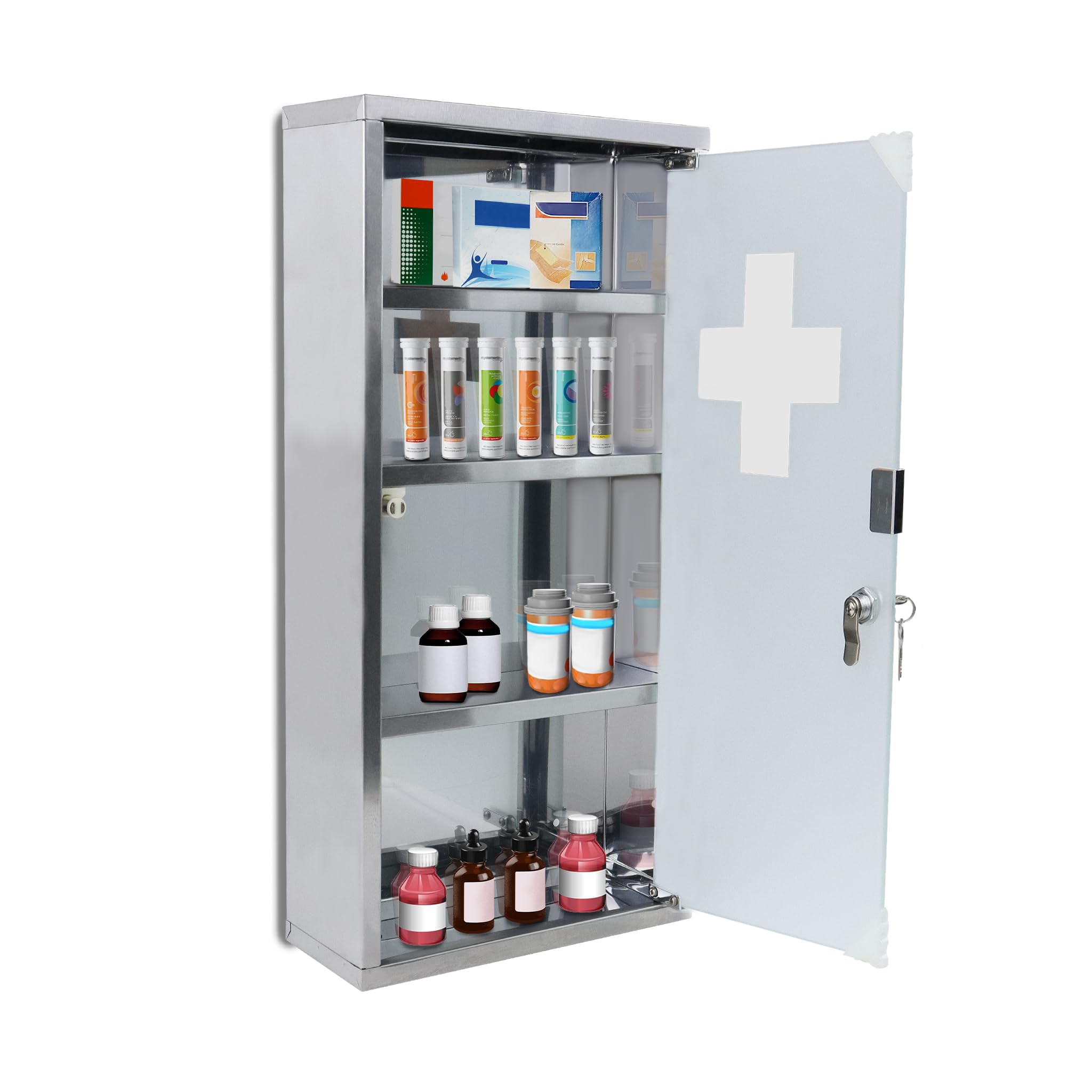 Armoire à pharmacie en acier inoxydable avec 4 compartiments - 30 x 12 x 57,5 cm