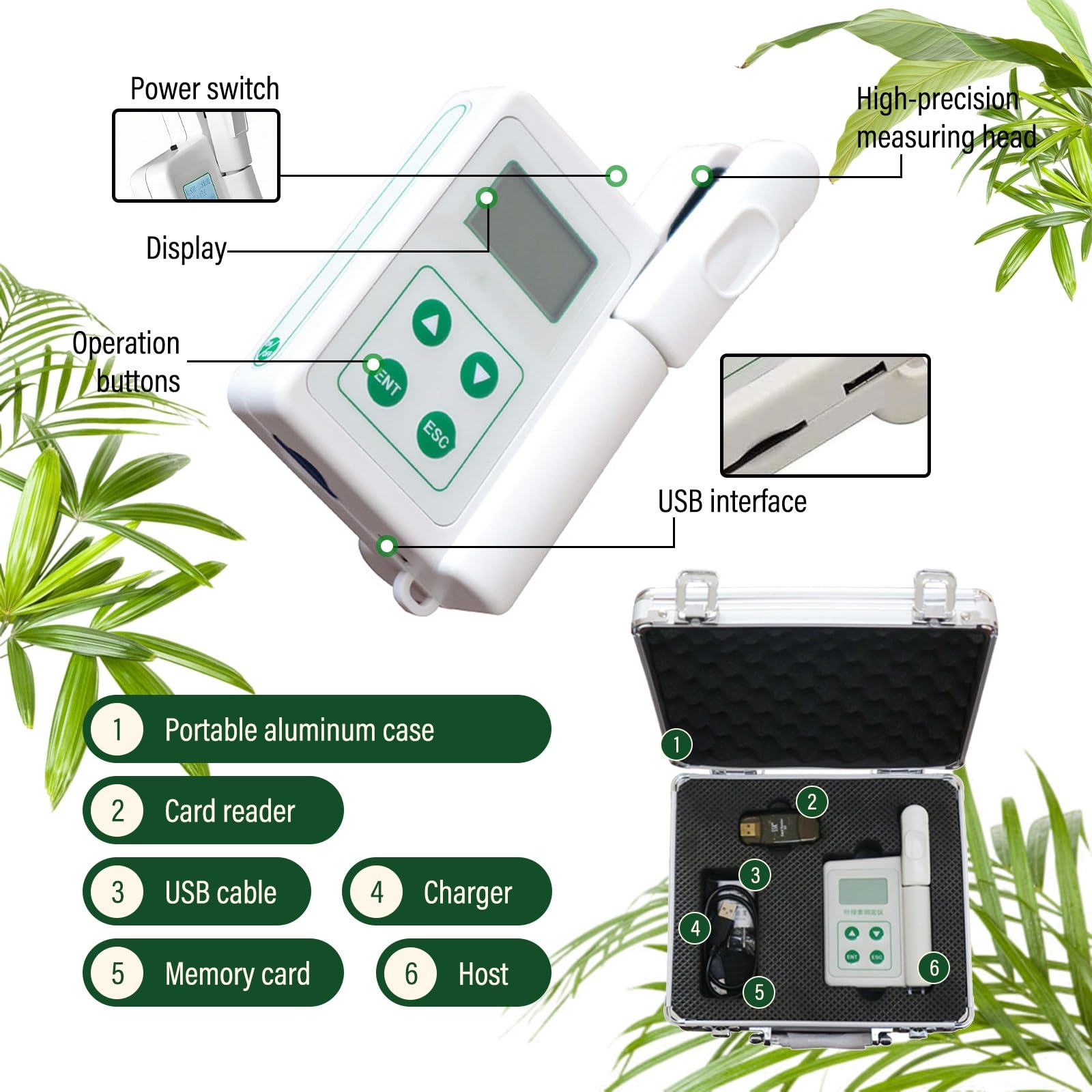Tester De Clorofila Portátil Con Medidor Digital SPAD, Medición De Nitrógeno Foliar Y Humedad De Hojas, Análisis Hojas Y Nutrientes Y Monitor De Plantas(One parameters)