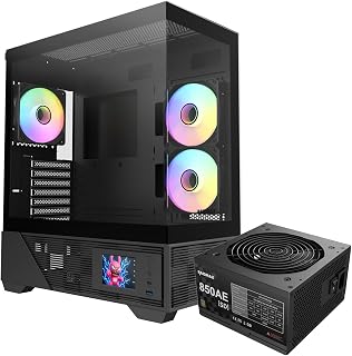 RAIDMAX i803 Panoramic LCD Gaming PC Case Series, Includes 650W 80+ Gold SI PSU & Digital Temp Display ARGB Air Cooler, High Airflow, Supports 400mm GPU & 360mm AIO (Case + PSU)