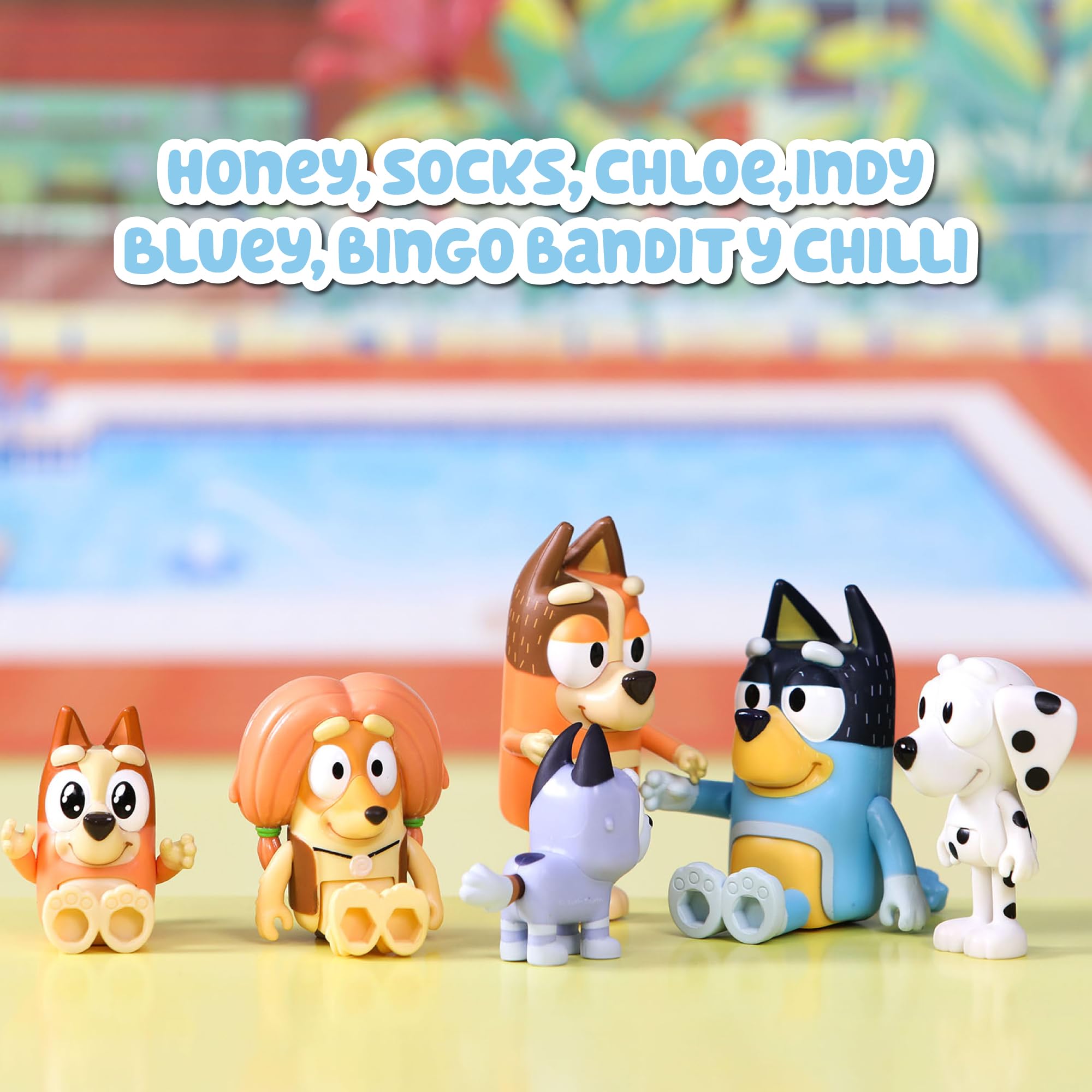 BLUEY - Confezione da 8 figure Famiglia e Compagni del Cole, Figure articolate, bambole da 6 a 8 cm, collezione di personaggi della serie di disegni per bambini, ragazzi e ragazze +3 anni, famoso