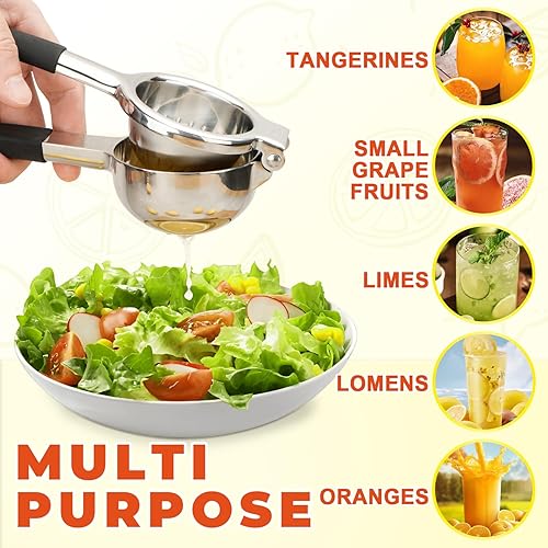 Miniatura 5 de Exprimidor de limón, exprimidor de prensa de cítricos de acero inoxidable 304, diseño de agarre antideslizante, exprimidor manual de prensa de