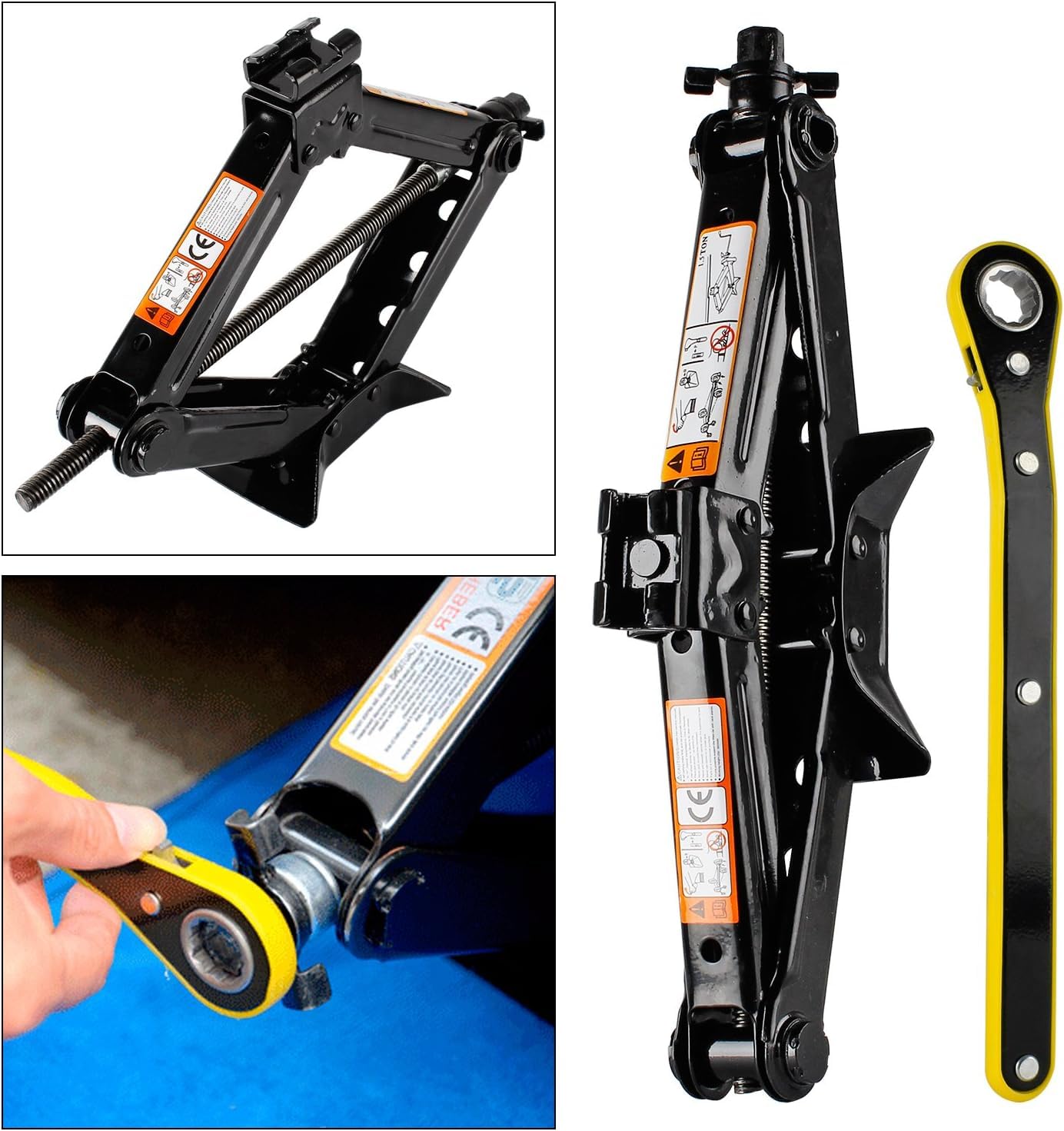 GAsupply Cric per auto auto, SUV, MPV, cric a forbice in acciaio di qualità, portata 2 tonnellate, 2t con sollevatore per auto in 1 chiave a cricchetto universale, con custodia (nero) (SJ20)
