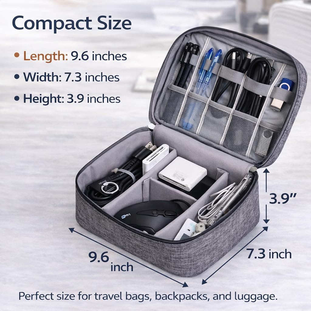 CARIGO Portable Electronics Organizer Bag, Double Layer Travel Gadget Organizer, Waterproof Digital Storage Case for Cables, Chargers, USB, SD Cards, Power Bank (Black)