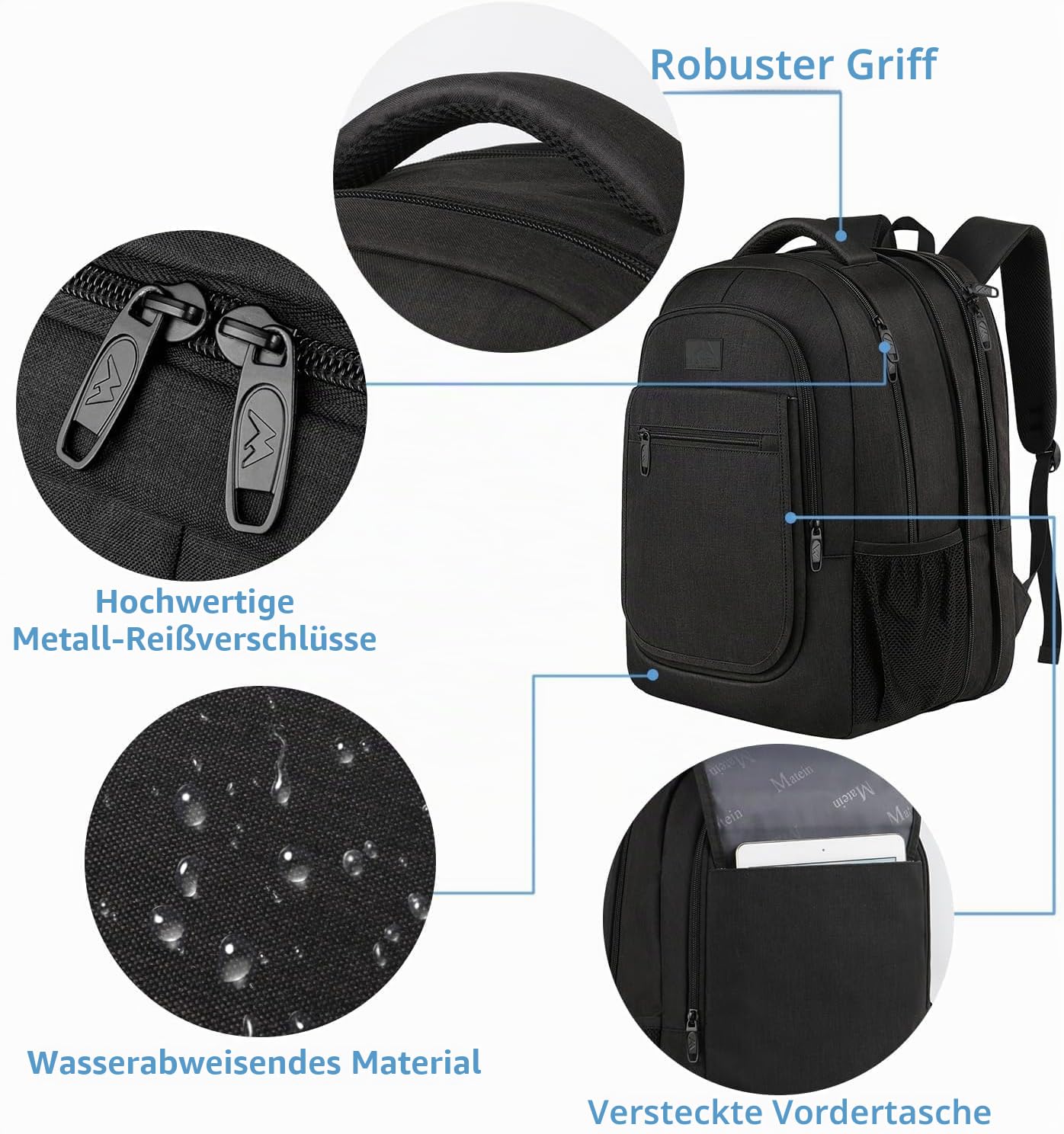 MATEIN Rucksack Herren, Groß Erweiterbarer Laptop Rucksack 15,6 Zoll mit USB Ladeanschluss, Business Reise Backpack Damen, Wasserdicht Anti Diebstahl Rucksäcke Arbeit Schulrucksack Tasche, Schwarz