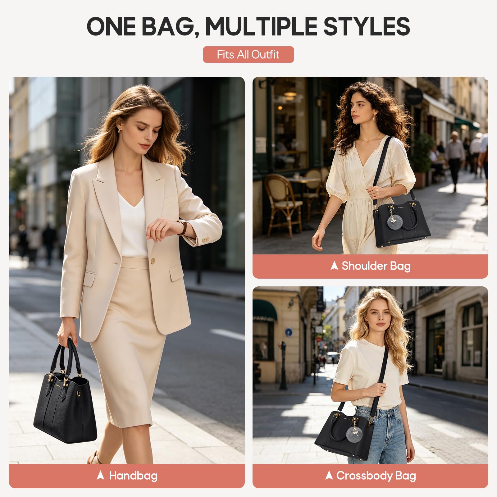 RAINSMORE Sac a Main Femme Cuir PU Sacs à Main Portés Main Femme Sac à Main Bandoulière Sac Fourre Tout Sac Besace Sacoche Femme pour Université Travail