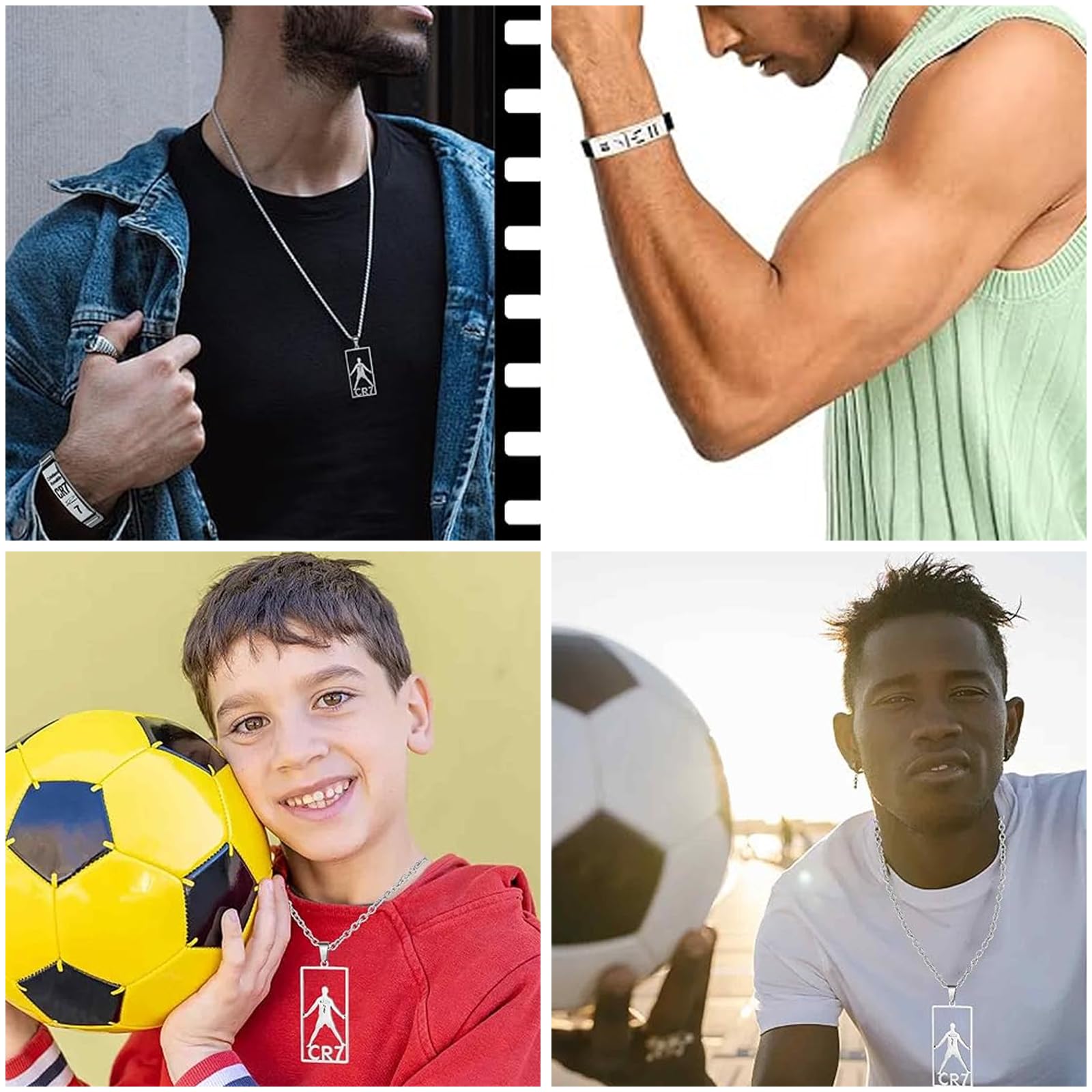 CR7 - Braccialetto con ciondolo a forma di stella del calcio, regolabile, per tifosi di calcio, regalo per uomini e donne, no, acciaio inox e silicone, Nessuna pietra preziosa