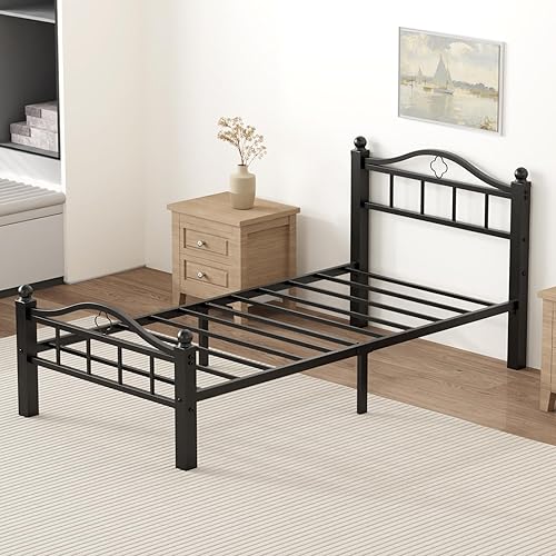 Miniatura 8 de Marcos de cama individuales de metal, sin chirridos, soporte resistente de 1500 libras y espacio libre de 12 pulgadas para almacenamiento,