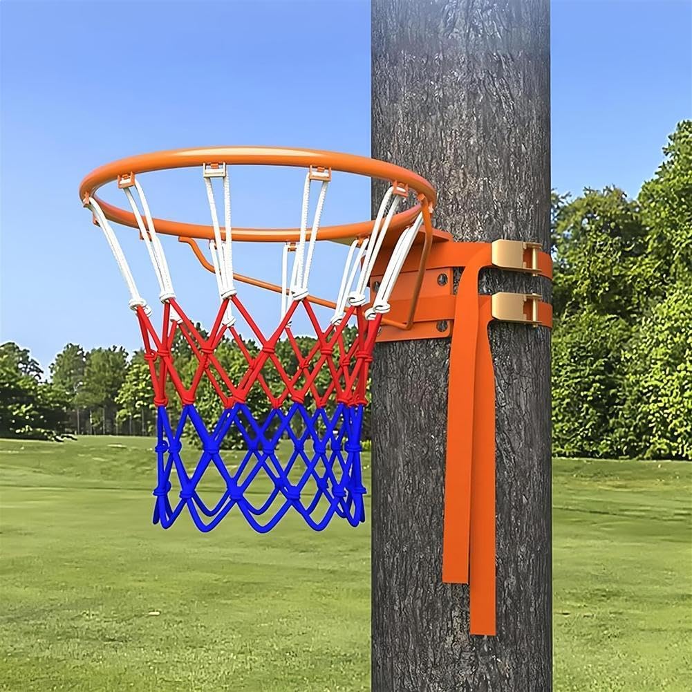 Canasta de baloncesto para montaje en pared, para valla/árbol/postes, canasta de baloncesto profesional, con 2 correas ajustables y red de nailon, montado en la pared.