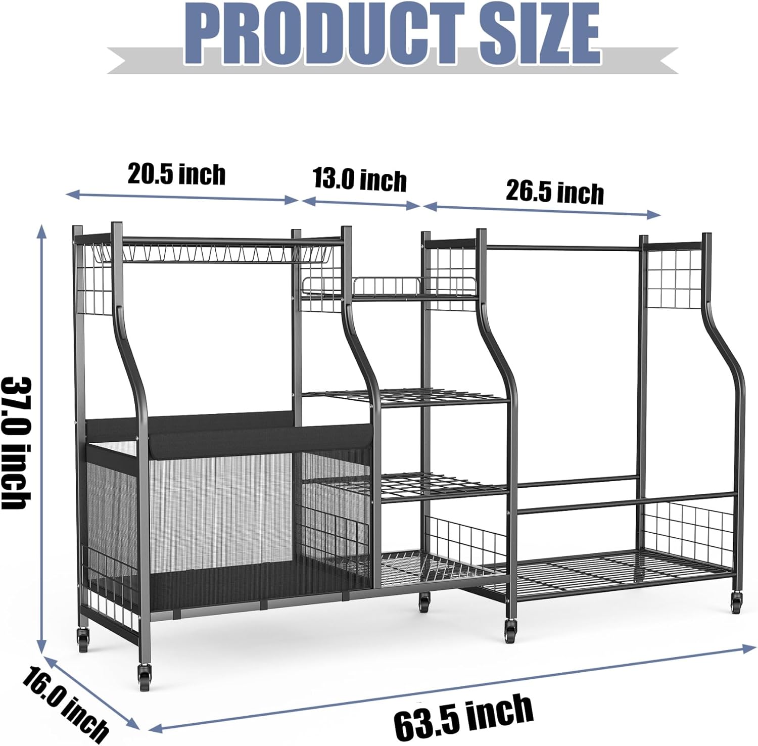 WALMANN Golf Bag Storage Rack with Wheels, Rolling Sports Equipment Organizer, Large Capacity Garage Storage Cart for Balls, Golf Bags