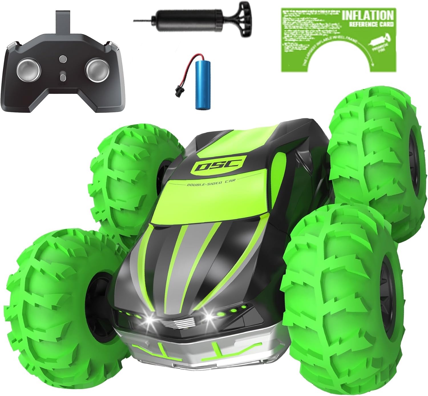 LM-15 Remote Control Car, 4WD RC Stunt Car with Inflatable Tires, Double-Sided Pattern and LED Flash, 2.4GHz, 360° Rotates and Flips, Gift for Birthday, Christmas, Thanksgiving