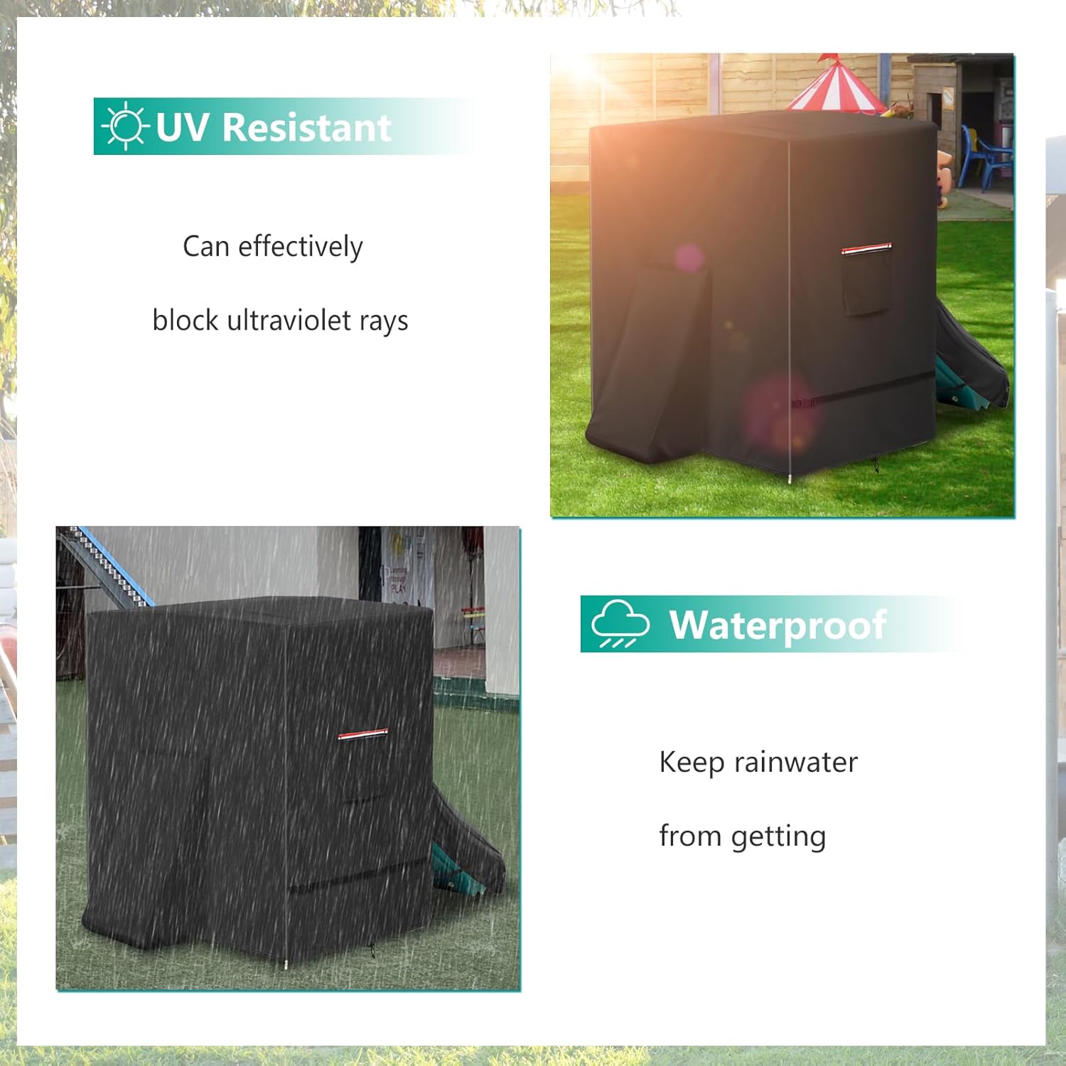 Outdoor Playground Cover,Heavy Duty 600D Waterproof Toddler Playground Cover for Step 2 Playhouse with Slide & Toddler Climbing Wall Toys & Backyard Kids Playground,Black