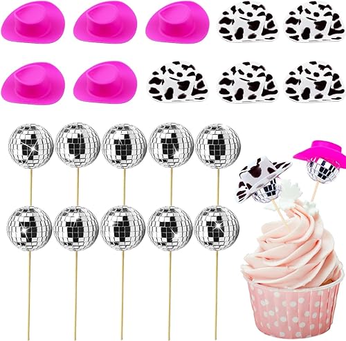 20 piezas de decoración de pastel de fiesta de discoteca de vaquera, decoraciones de fiesta de discoteca de los años 70 para suministros de fiesta