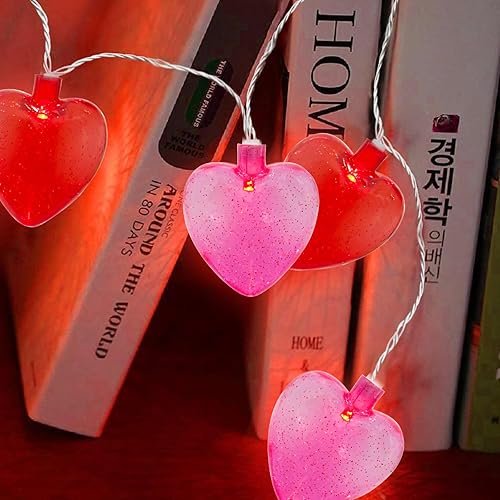 Miniatura 6 de Guirnalda de luces de corazón de San Valentín, 8.5 pies, románticas luces de decoración del día de San Valentín con 10 corazones, tira de luces de