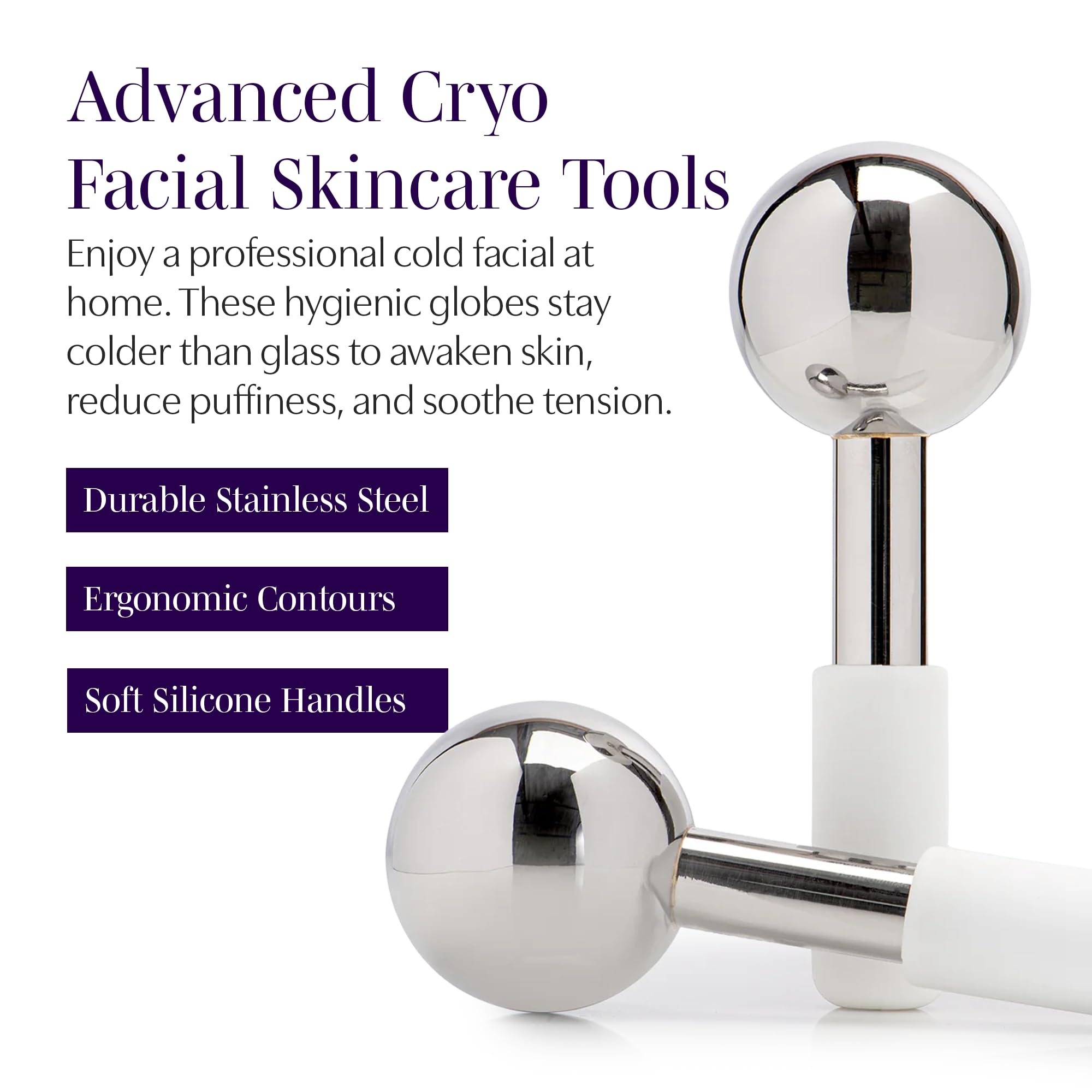 Saian Ice Globes Facial Roller for Face and Eyes, Stainless Steel Cryo Tool