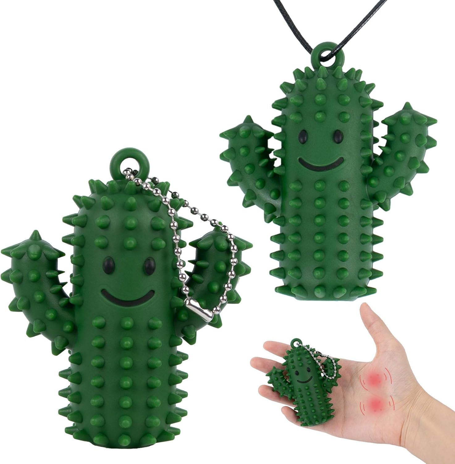 Little Ouchies Fidget Toys - 2PCS Wearable Silicone Cactus Stim Toy with Keychain & Neck Strap for Adults, Anxiety Relief & Focus