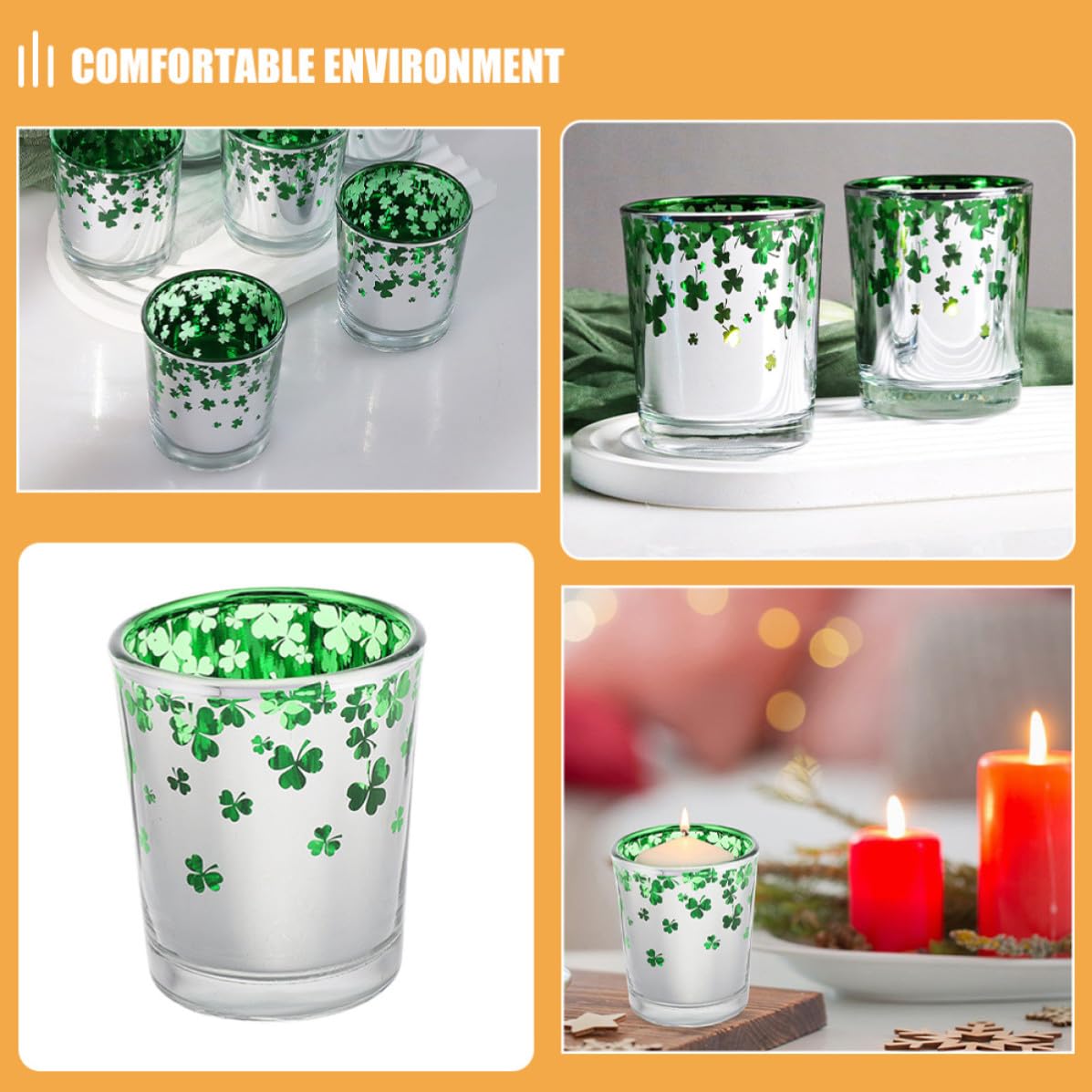 12 Stück Grüner Glas Kerzenhalter für St Patrick's Day Tischdeko