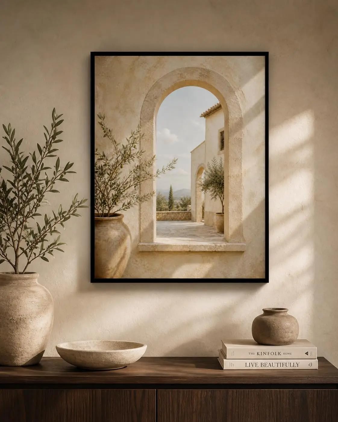 GOSRD Archway Canvas Prints Wall Art Olive Courtyard Poster Neutral European Landscape Decor(70x110cm/Frameless)