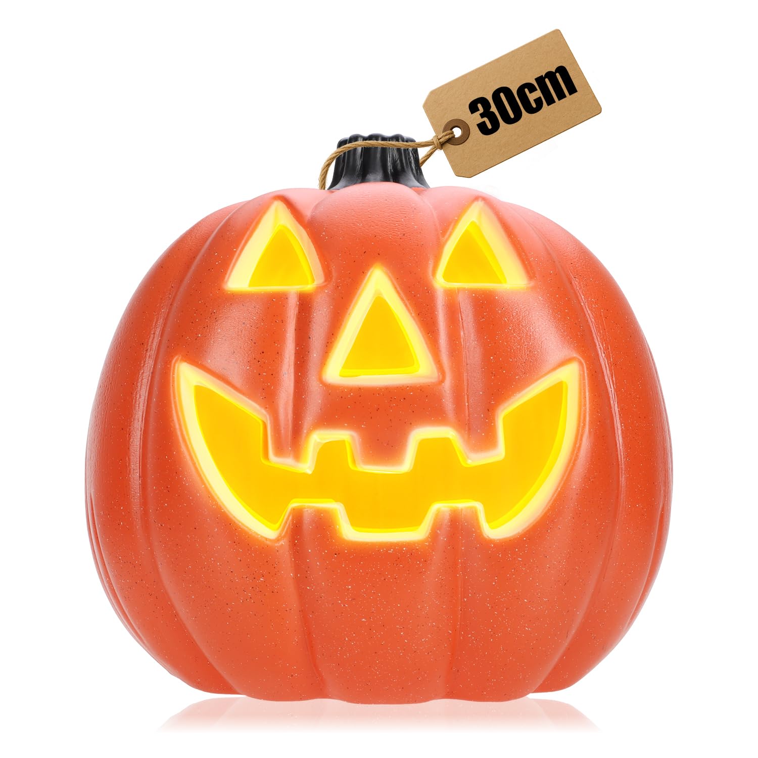 com-four® Dynia z oswietleniem LED & timerem (6h wlaczone/18h wylaczone) – dekoracja Halloween XXL na wejscie & okno – duza plastikowa dynia z przerazajaca twarza (pomaranczowy - XXL z timerem)