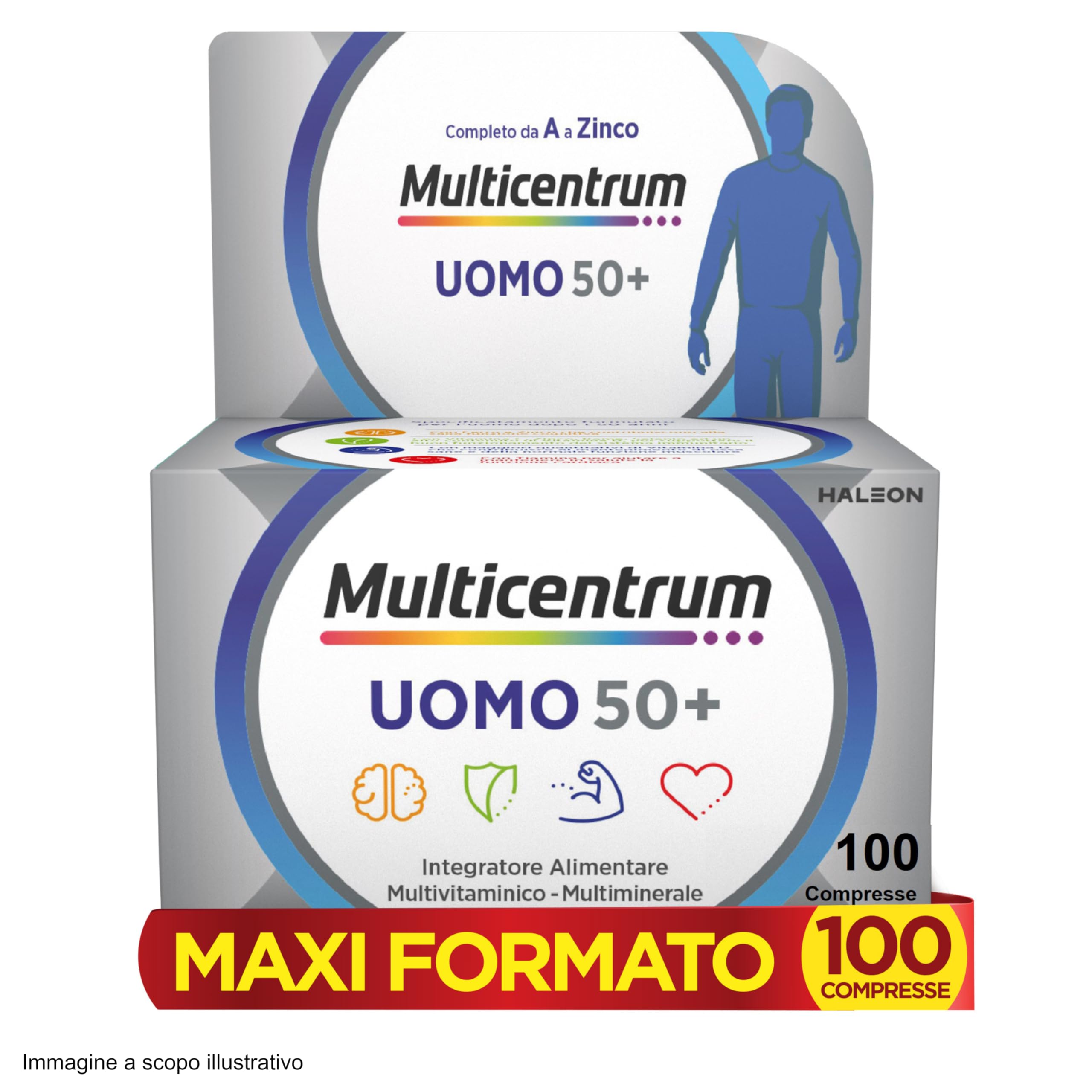 Multicentrum Uomo 50+ Integratore Alimentare Multivitaminico Completo, con Vitamina D3, Supporto Contro la Stanchezza per Uomini oltre 50 anni, 100 Compresse​
