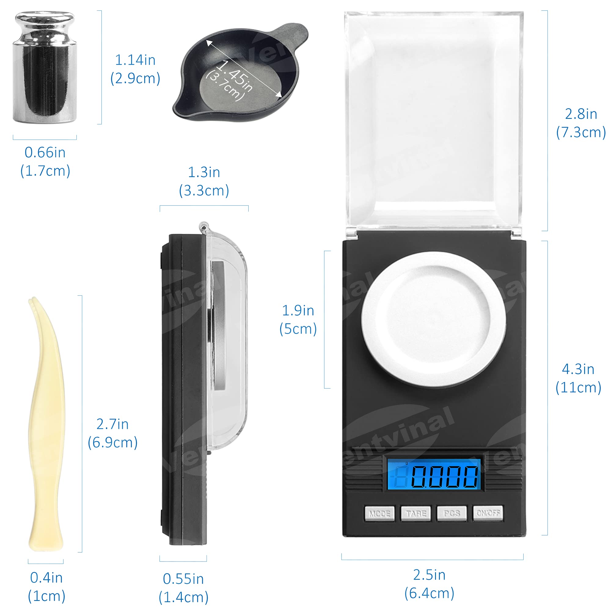 Dokładna waga 0,001 g, 50 g/0,001 g, cyfrowa waga do listów, waga kieszonkowa 50 g, z wyświetlaczem LCD, precyzyjna waga z konwersją 6 jednostek, funkcja tary, funkcja PCS