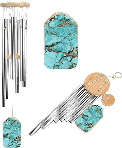 Miniatura 24 de Campanillas de viento de aluminio de 20.5 pulgadas para exteriores, verde azulado y estampado de flores, con 6 tubos de aluminio, campanillas