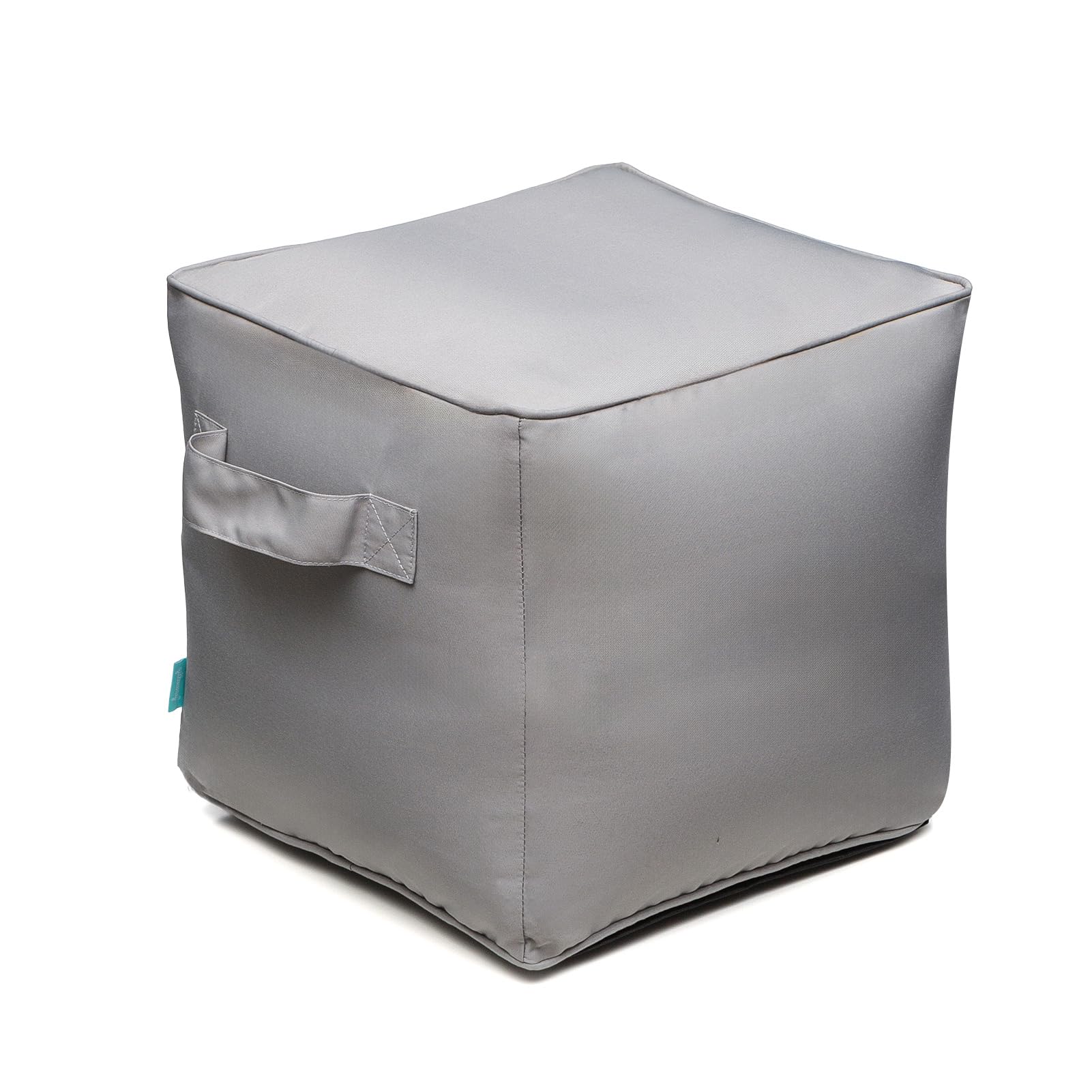 QILLOWAY Inflatable Outdoor Ottoman for Patio, Water Resistant Pouf Cube 16", Inflatable Foot Rest, Outdoor Footstool for Poolside, Garden,Camping, Light Grey