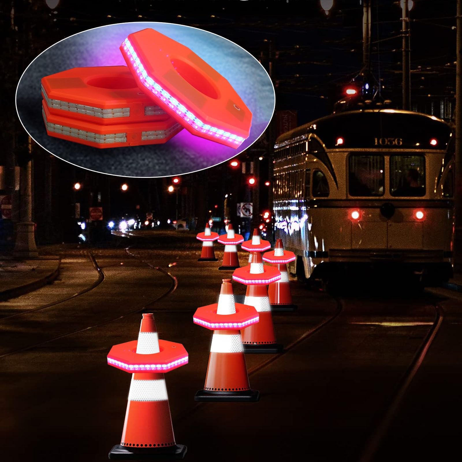 Anillo de cono de tráfico LED recargable 27cm para advertencia nocturna seguridad vial