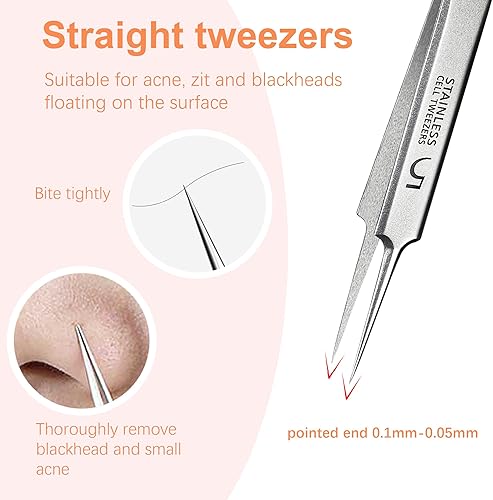 Miniatura 3 de WSYUB Pinzas profesionales para puntos negros, pinzas para quitar puntos negros de acero inoxidable de alta dureza, kit de herramientas de precisión