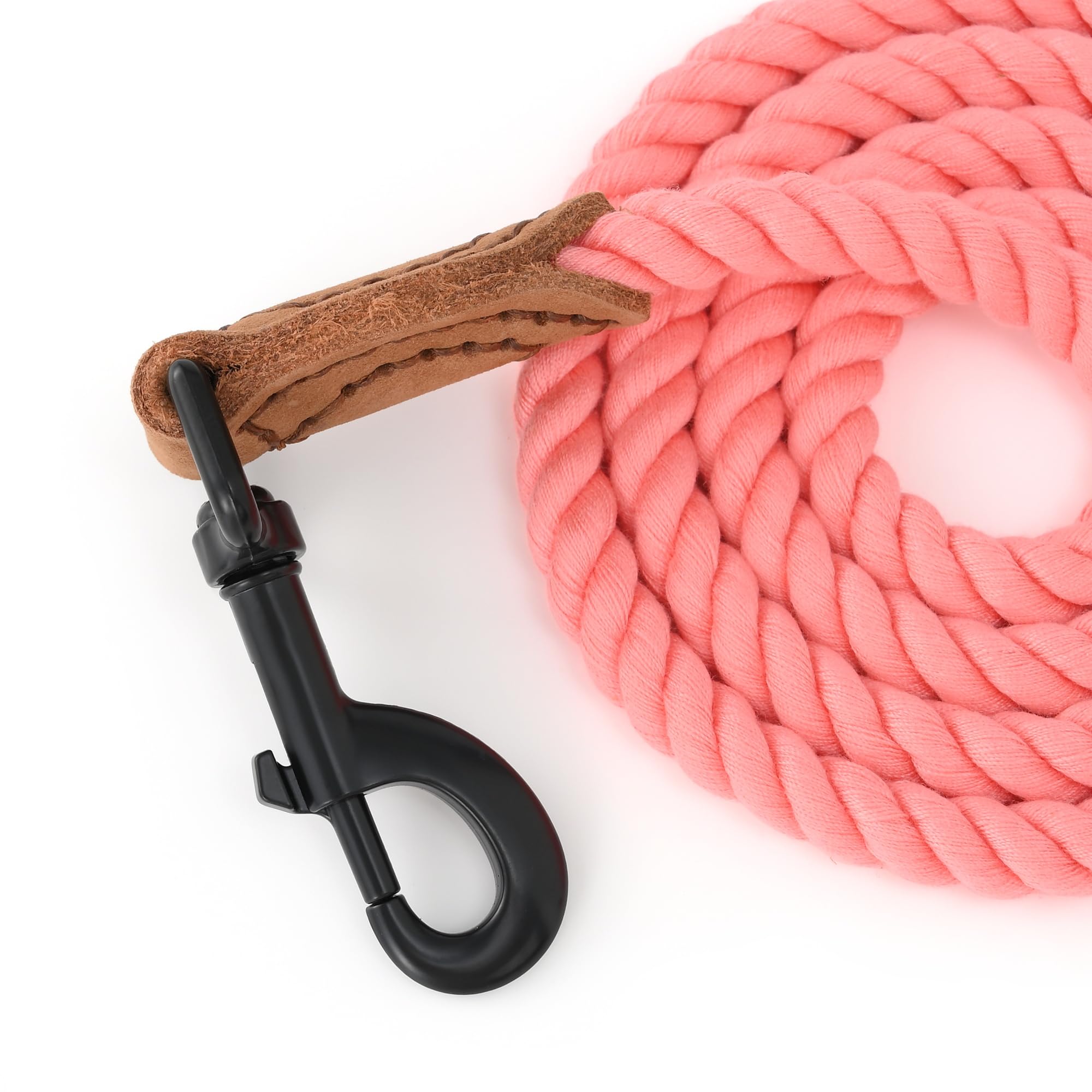 Mile High Life Dog Leash, Braided Cotton Rope Leashes with Leather Tailor Tip with Leather Tip, Heavy Duty Metal Clasp, 4FT - Image 3