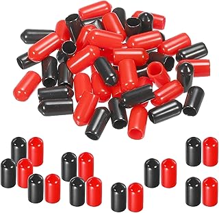 MECCANIXITY 50pcs Rubber End Caps Cover Assortment 1/4 inch Vinyl Screw Thread Protector for Screw Bolt Black Red