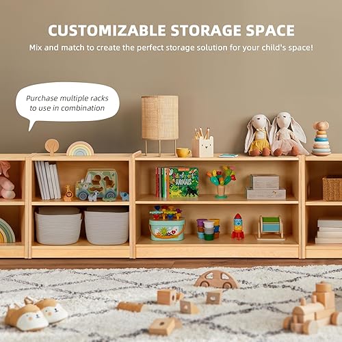 Miniatura 8 de OOOK Estante Montessori, organizadores y almacenamiento de juguetes, estantería de 2 niveles para niños pequeños, adecuada para aula, jardín