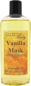 Vanilla Musk Massage Oil, 8 oz, With Sweet Almond Oil and Jojoba Oil