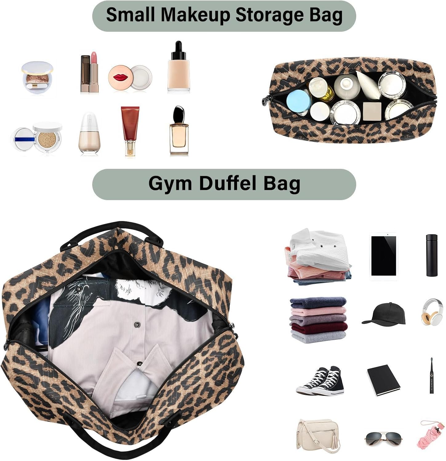 Travel Duffle Bag Weekender Bags Overnight Bag with Toiletry Bag Gym Duffel Bag Cheeteh Leopard Print for Travel Business Trips Sport - Image 4