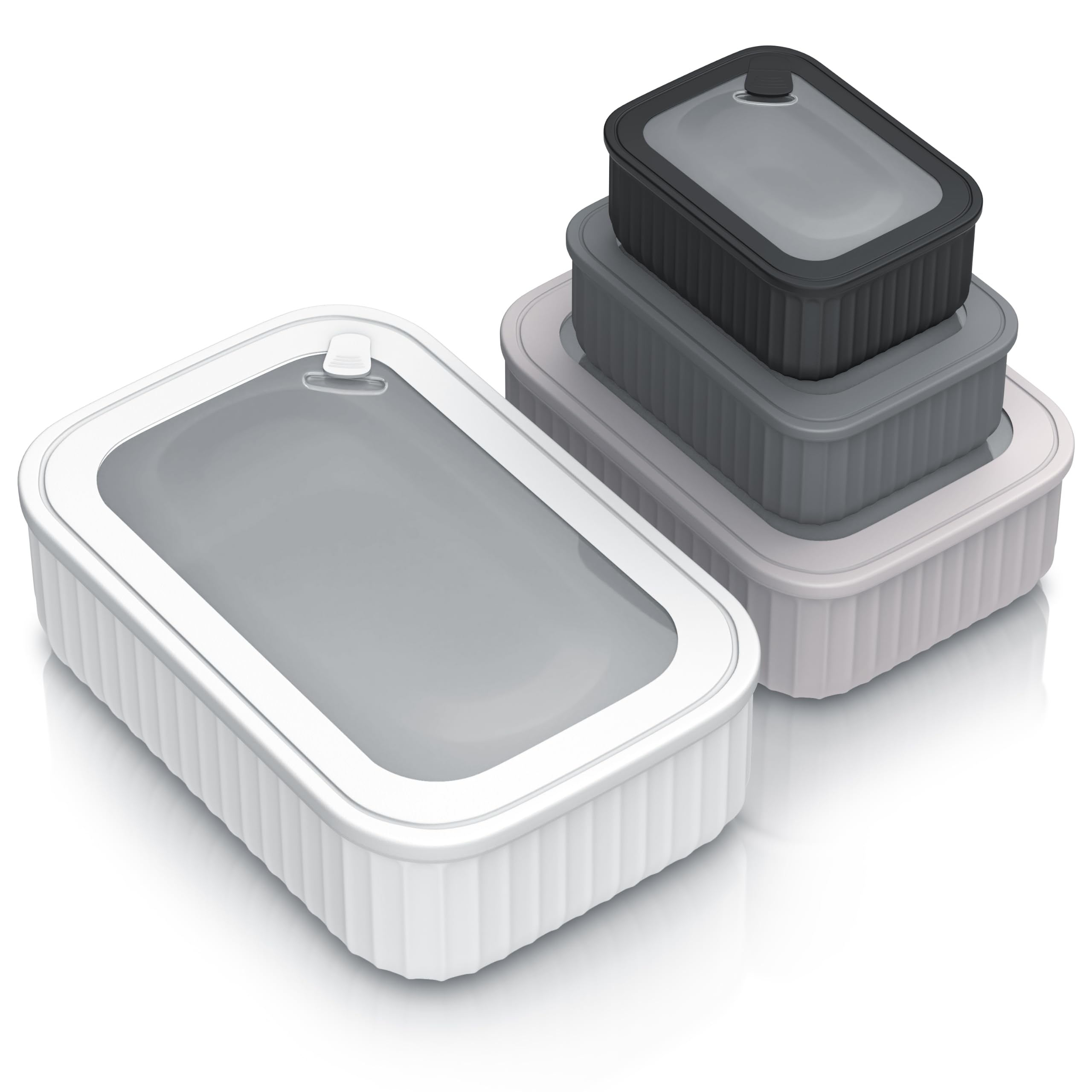 Arendo – Vorratsdosen mit Deckel – Lunchbox Set - 4 Dosen bis zu 4 Liter – Dampf-/Druckventil – ineinander stapelbar – spülmaschinengeeignet – für Lebensmittel Vorräte Meal-Prep u.v.m.