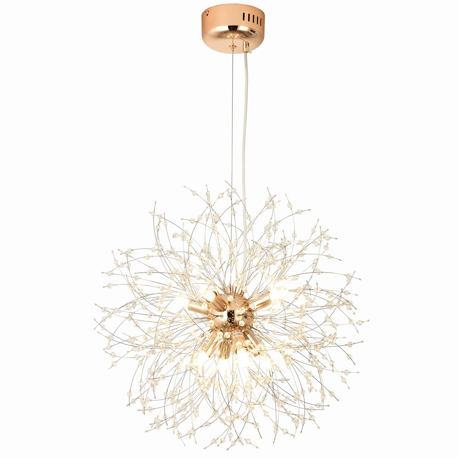Lampadari moderni a forma di fuochi d'artificio Lampada a sospensione Dandelion, oro 8 luci G9 Lampadari con cristalli Lampada da salotto, camera da letto, sala da pranzo, ingresso, Φ45 cm